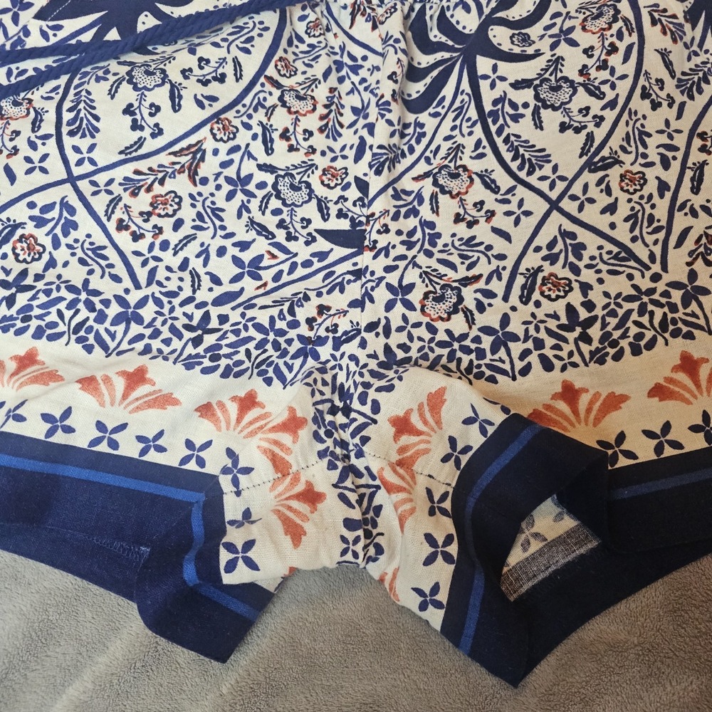 Joie Women's Linen Blend Boho Floral Shorts Blue White High Waist Beaded L - Picture 3 of 8